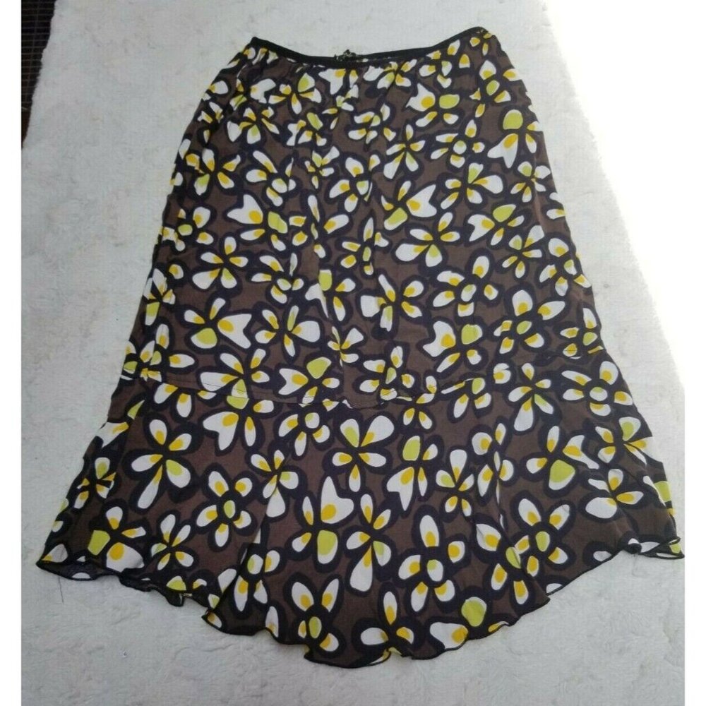 Loco Lindo Womens Small Flare Skirt Pull On Knee-Length Floral Plumeria Brown